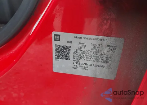 2019 Chevrolet Cruze Cvt (Fleet Orders Only) z USA, uszkodzony, nr VIN 1G1BJ5SM8K7101860